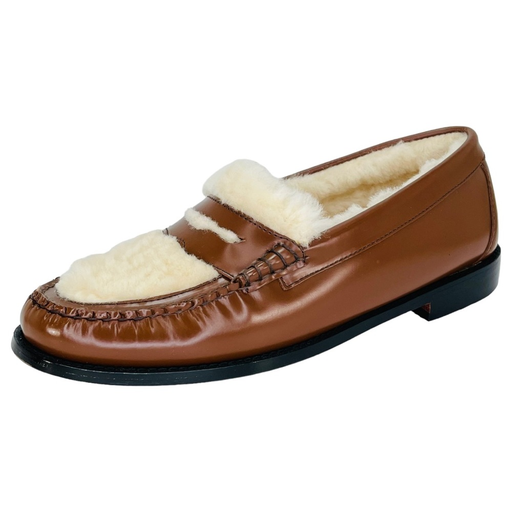 G.H. Bass Weejuns Whitney Tan Leather Shearling Womens Penny Loafers Size 9M
